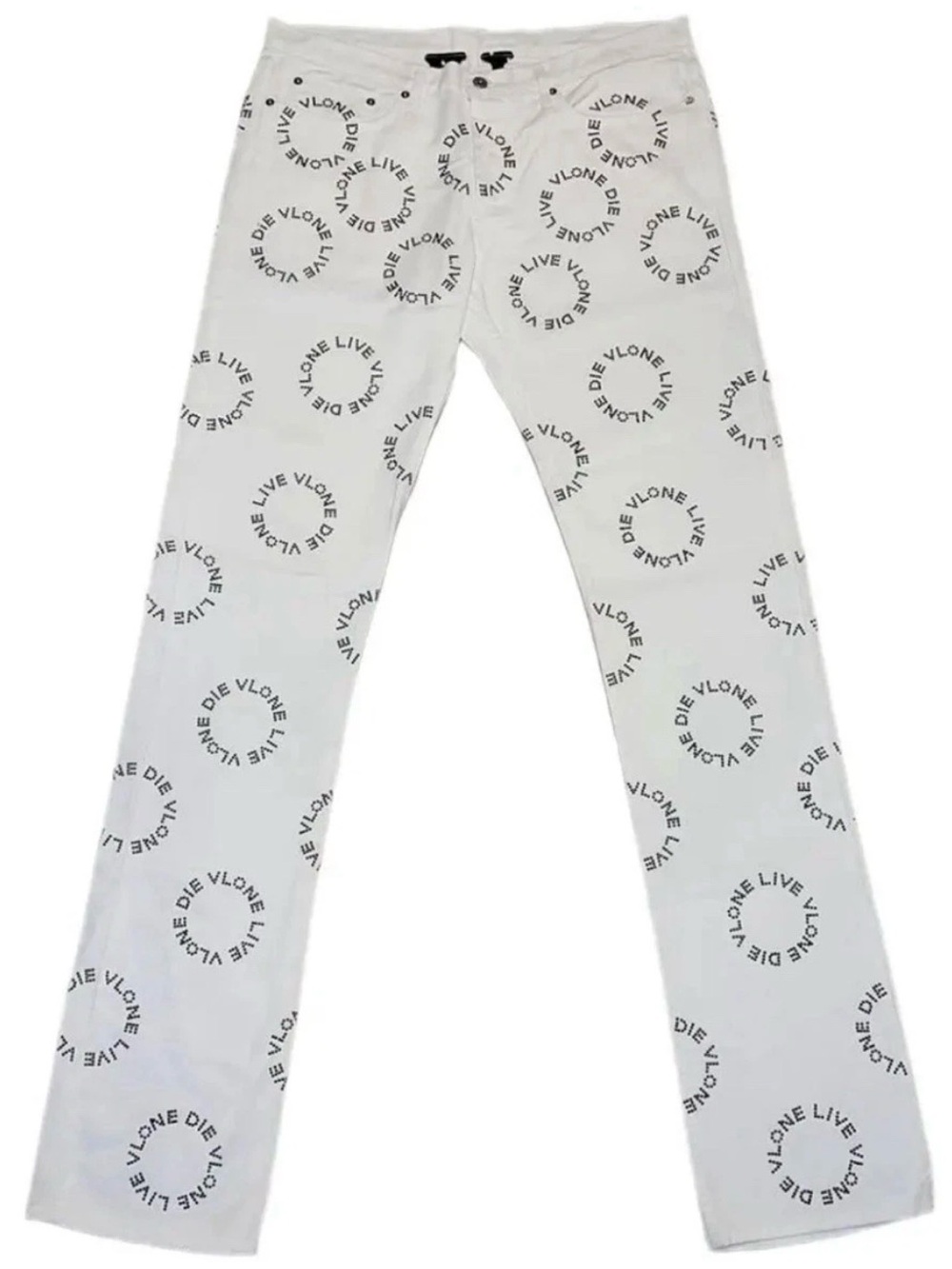 Unreleased Vlone Black Rhinestone Stacked Denim Jeans White Size L